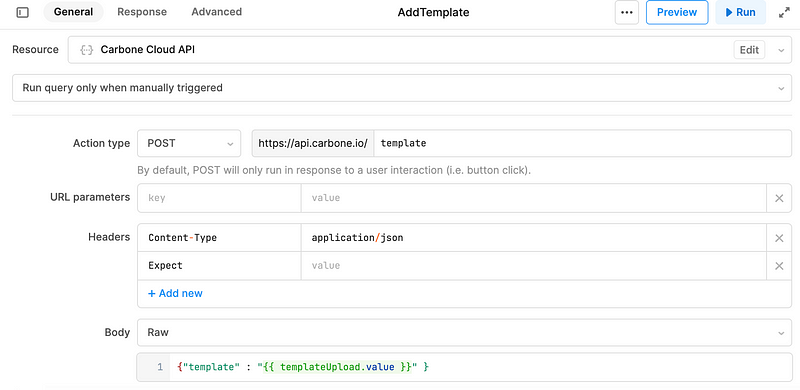 AddTemplate configuration