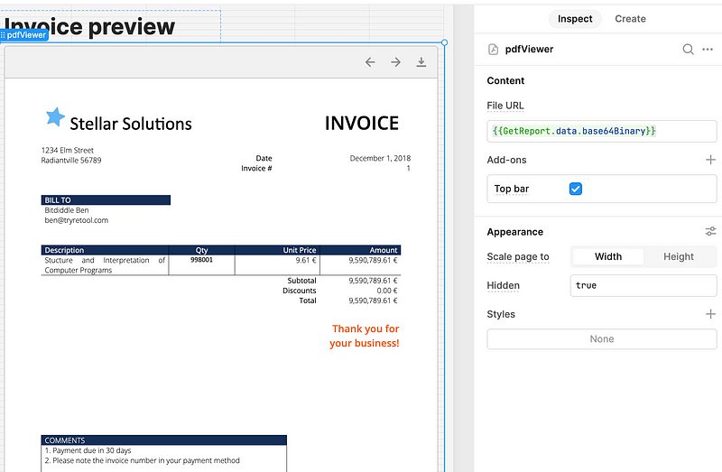 Final preview of PDF generated file in Retool