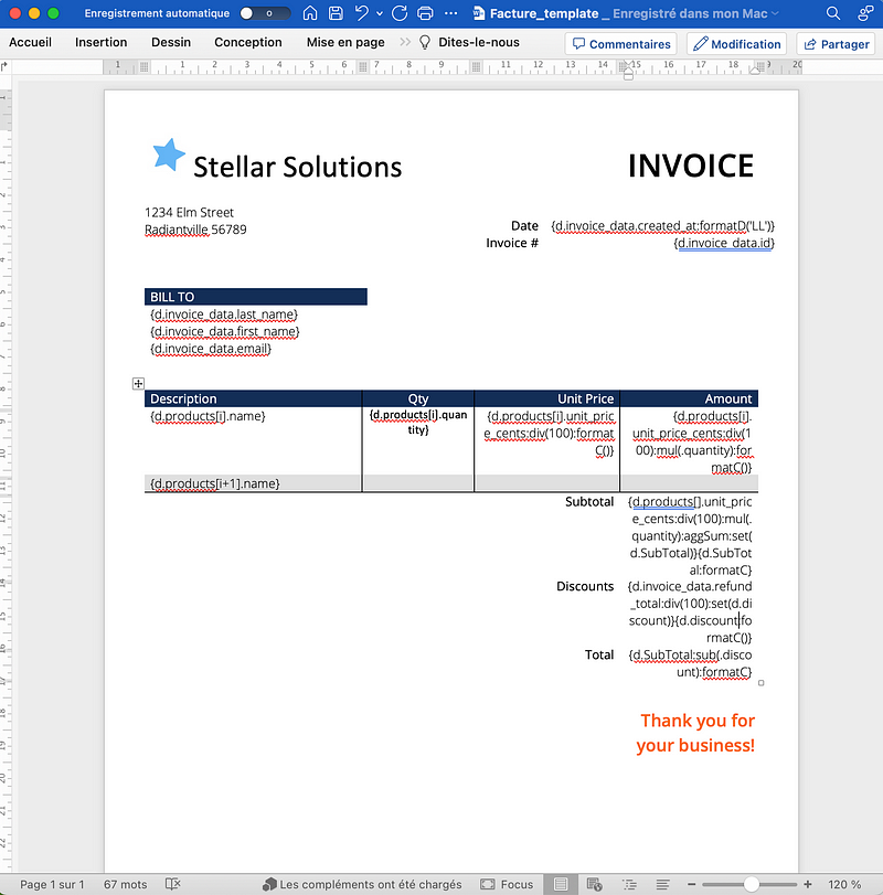 Carbone invoice template sample