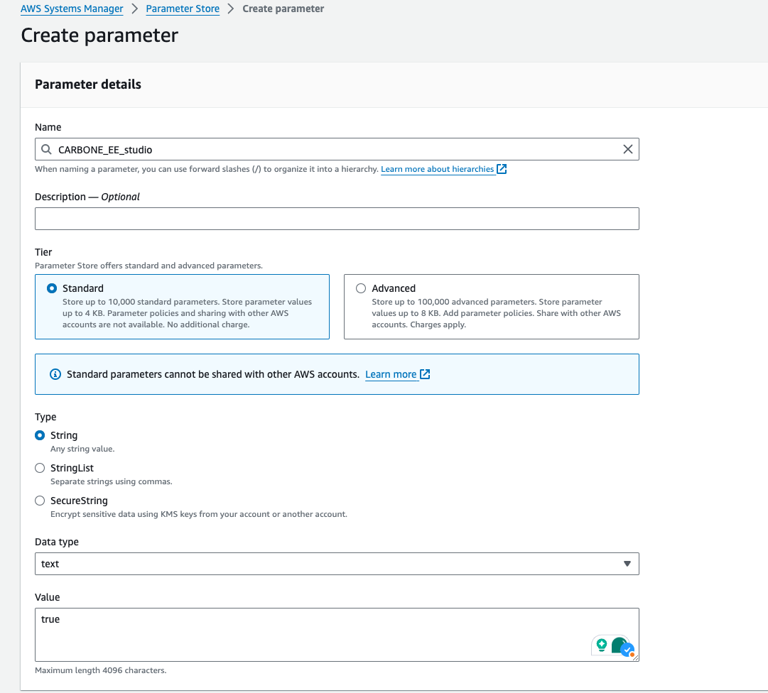 Create studio parameter