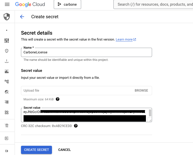 Create Carbone License secret