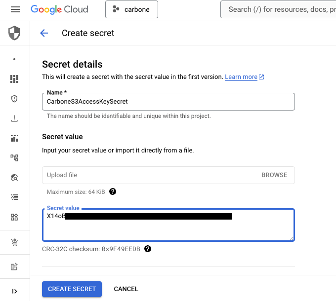 Create Carbone Access Key secret