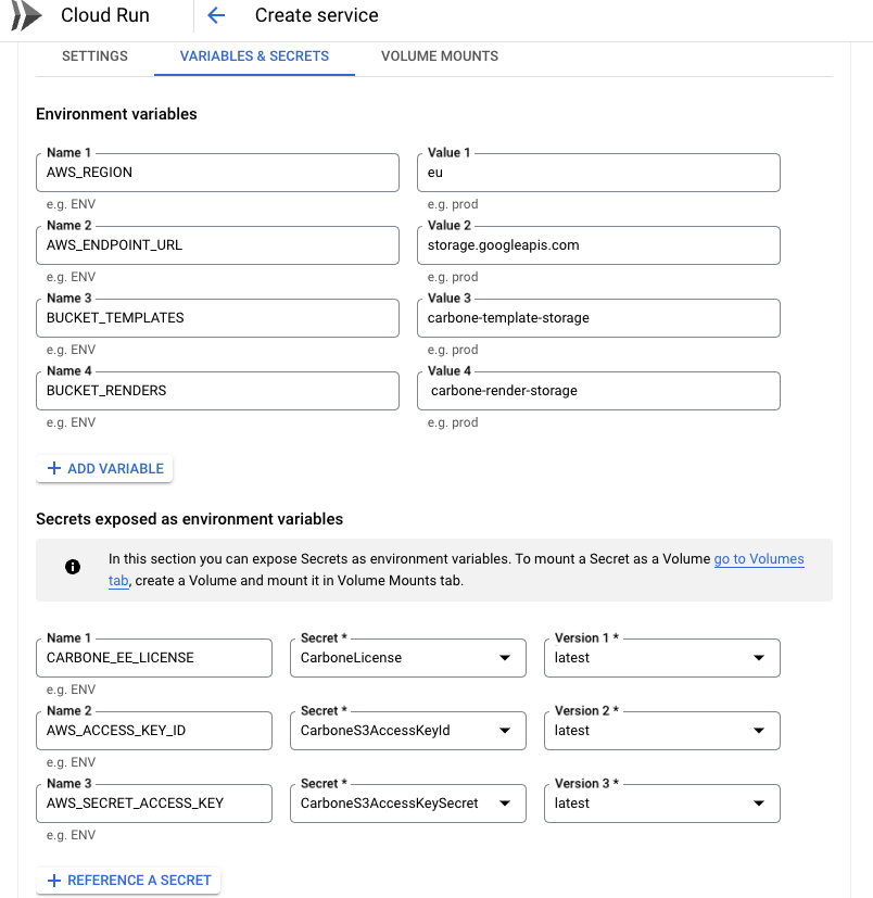 Create Carbone service variable