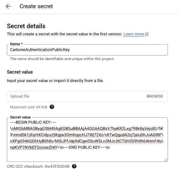 Storing public key