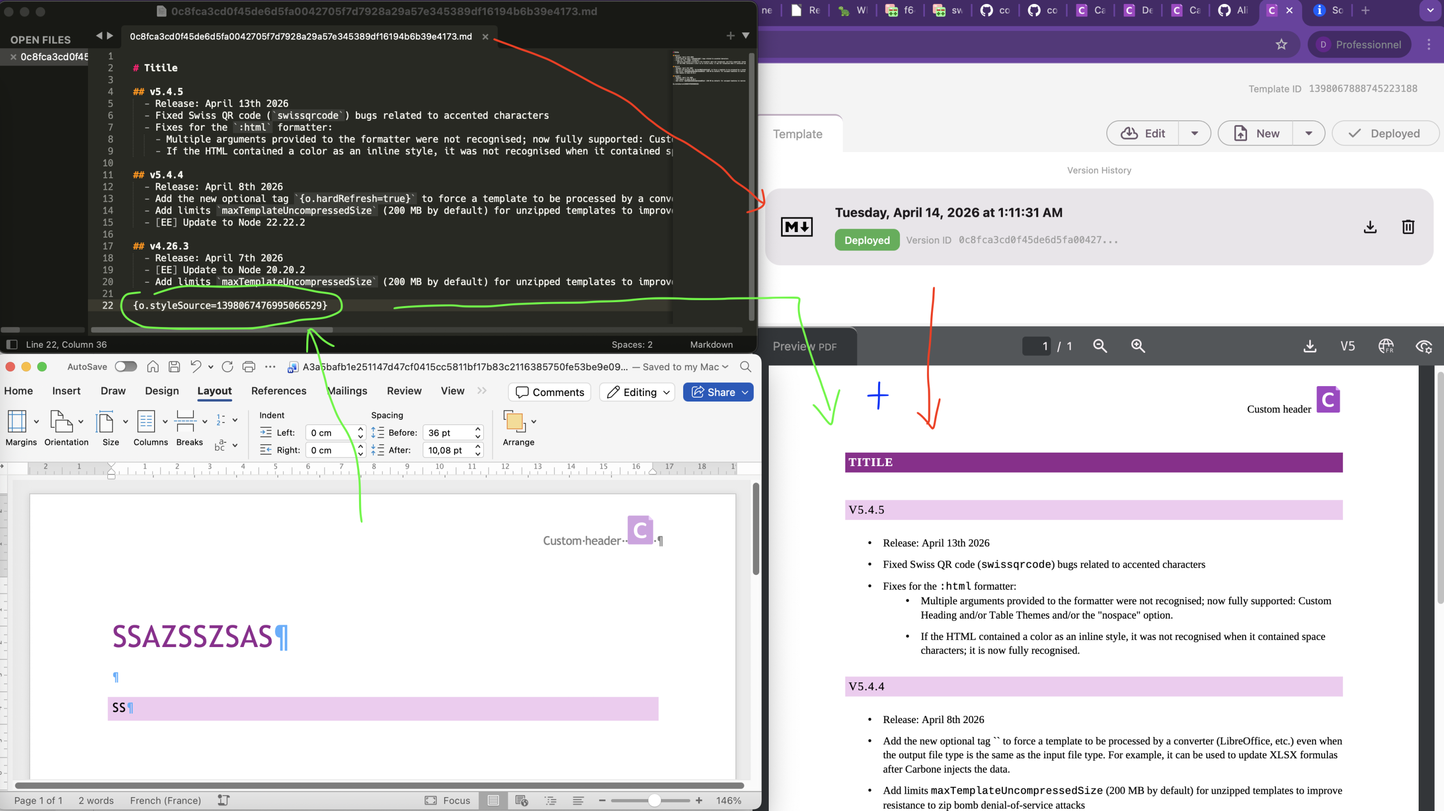 Result of Markdown when using a template style