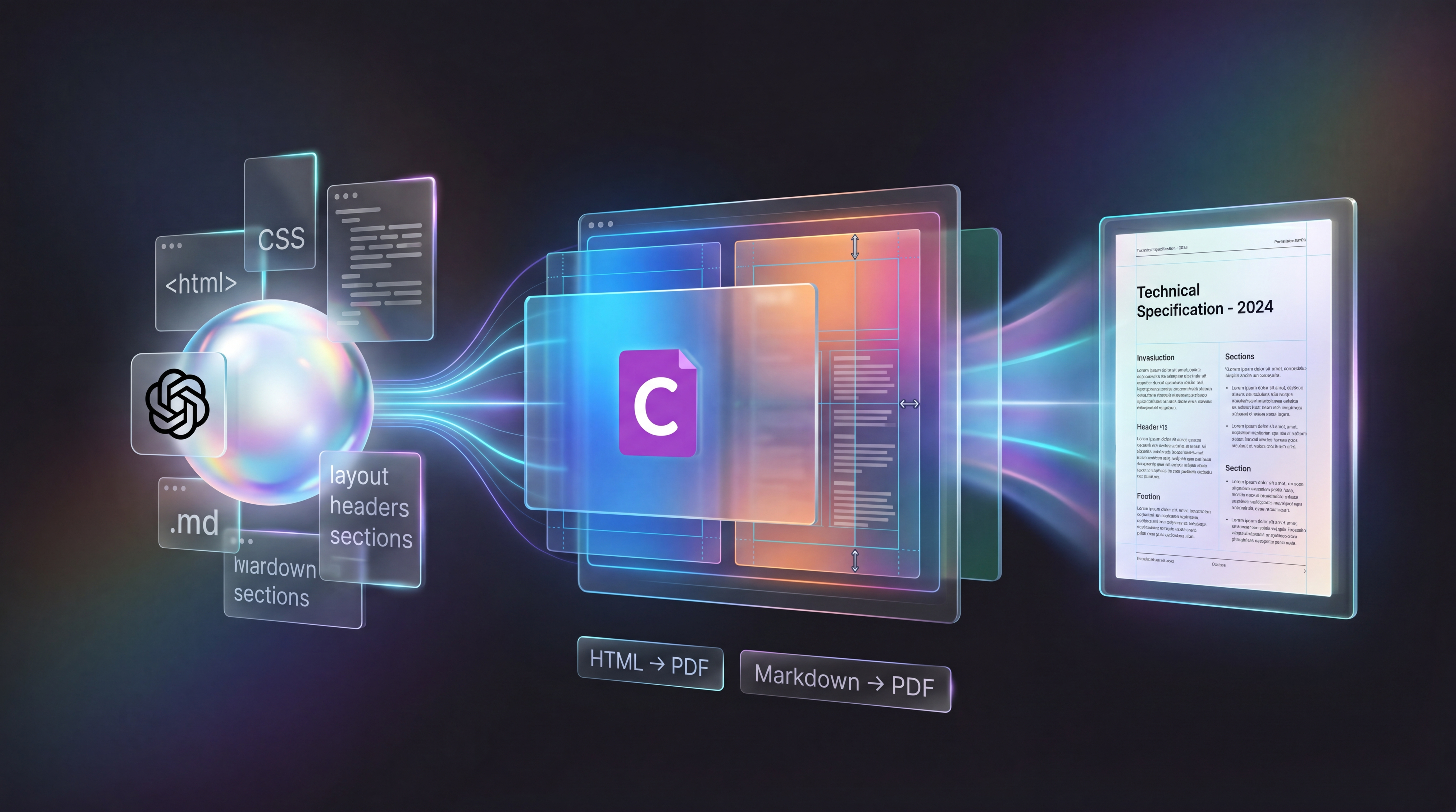 ChatGPT to PDF: turn HTML or Markdown into a polished document illustration