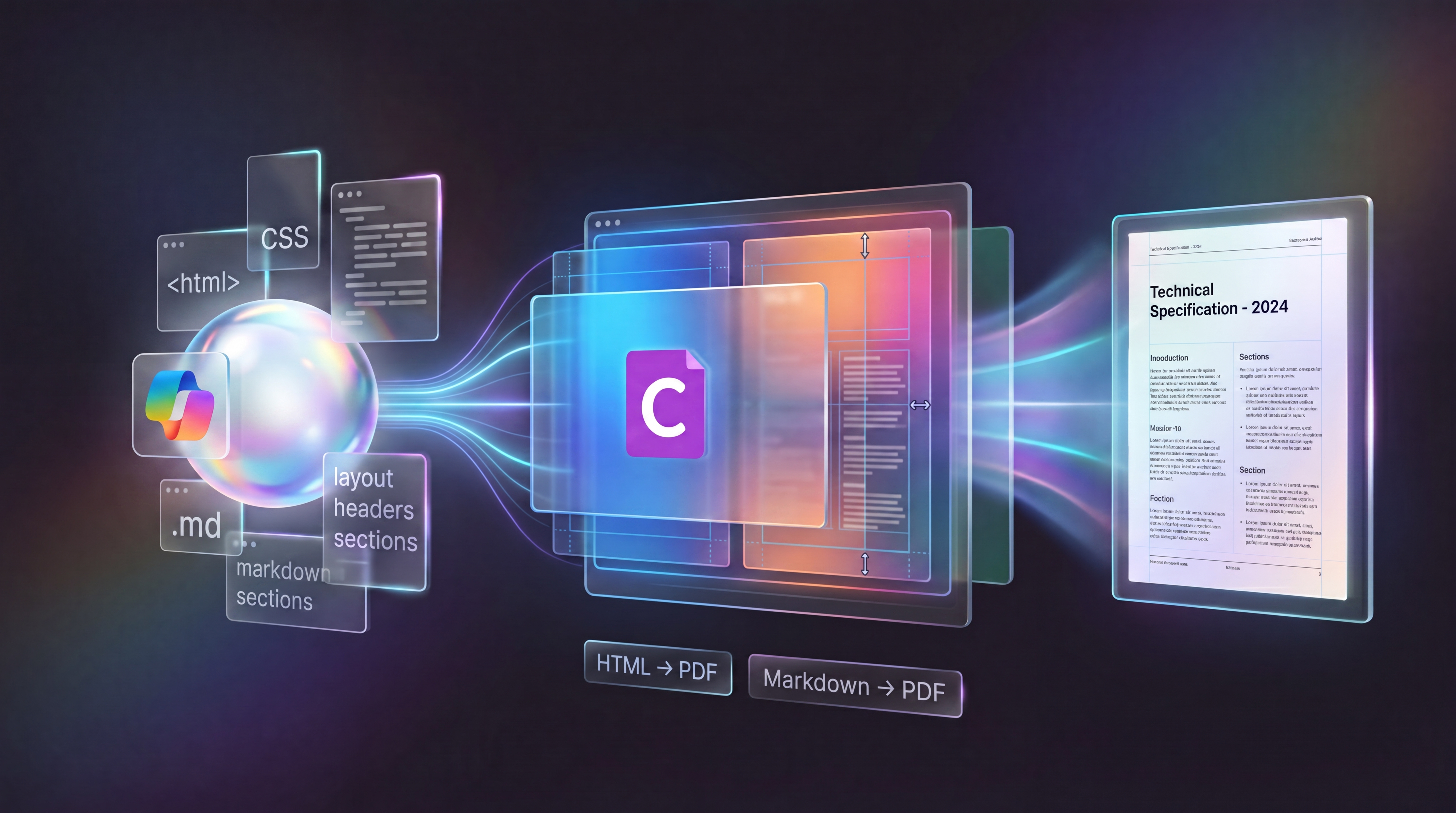 Copilot to PDF: turn HTML or Markdown into a polished document illustration